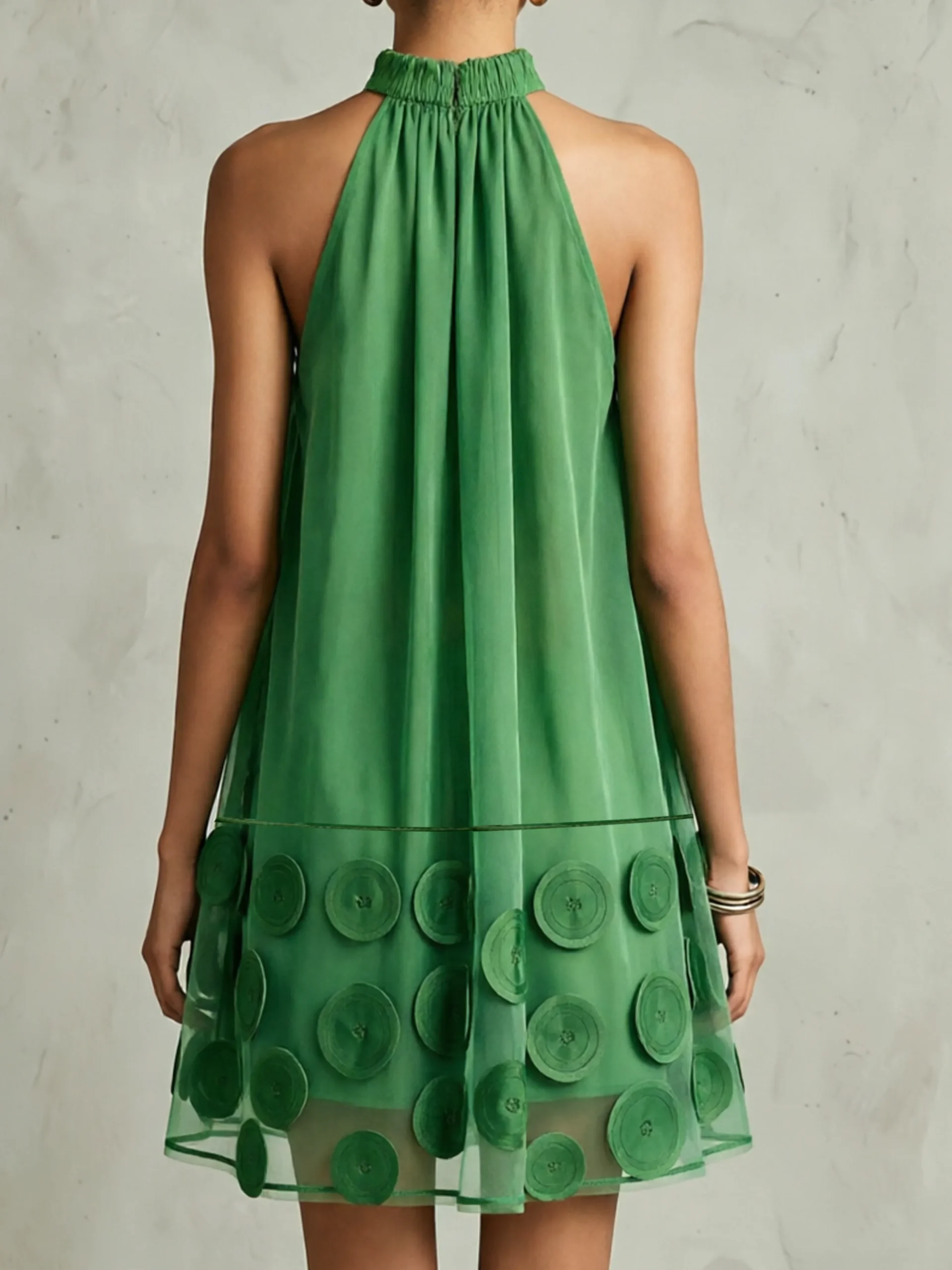 Elegant Plain Stand Collar Mini Dress
