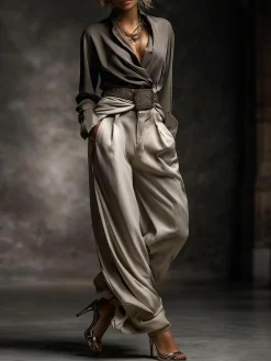 Elegant Plain Stand Collar Shirt