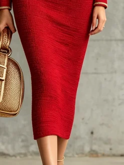 Elegant Plain Sweater Midi Skirt
