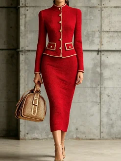 Elegant Plain Sweater Midi Skirt