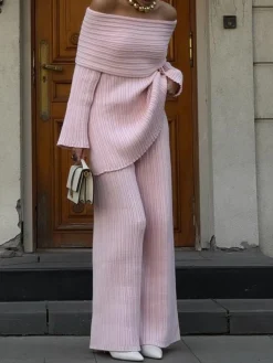 Elegant Plain Sweater Straight Pants