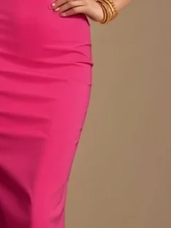Elegant Plain Tight Boat Neck Knee Length Dress