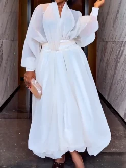 Elegant Plain V Neck Maxi Dress