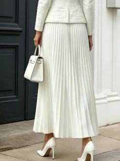 Elegant Pleated Plain Maxi Skirt