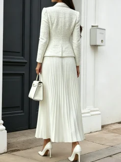 Elegant Pleated Plain Maxi Skirt