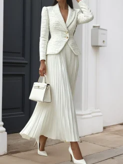 Elegant Pleated Plain Maxi Skirt