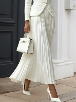 Elegant Pleated Plain Maxi Skirt