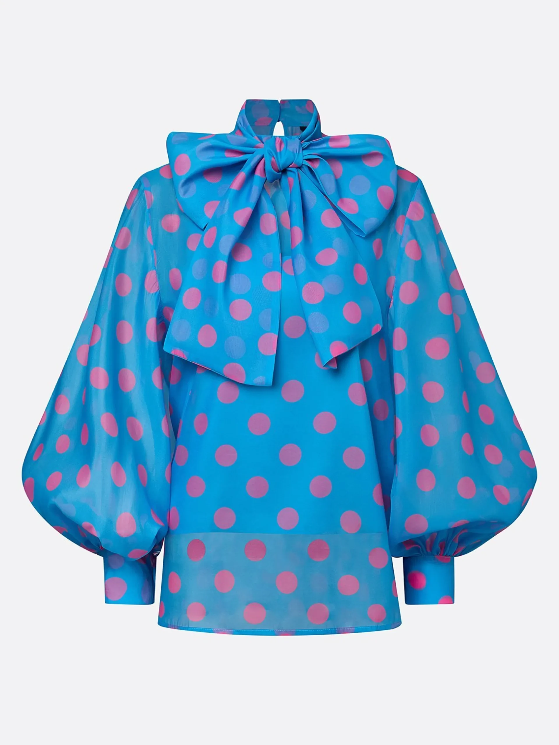 Elegant Polka Dot Balloon Sleeve Blouse Crew Neck Summer Top