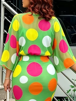 Elegant Polka Dots Printing Crew Neck Blouse