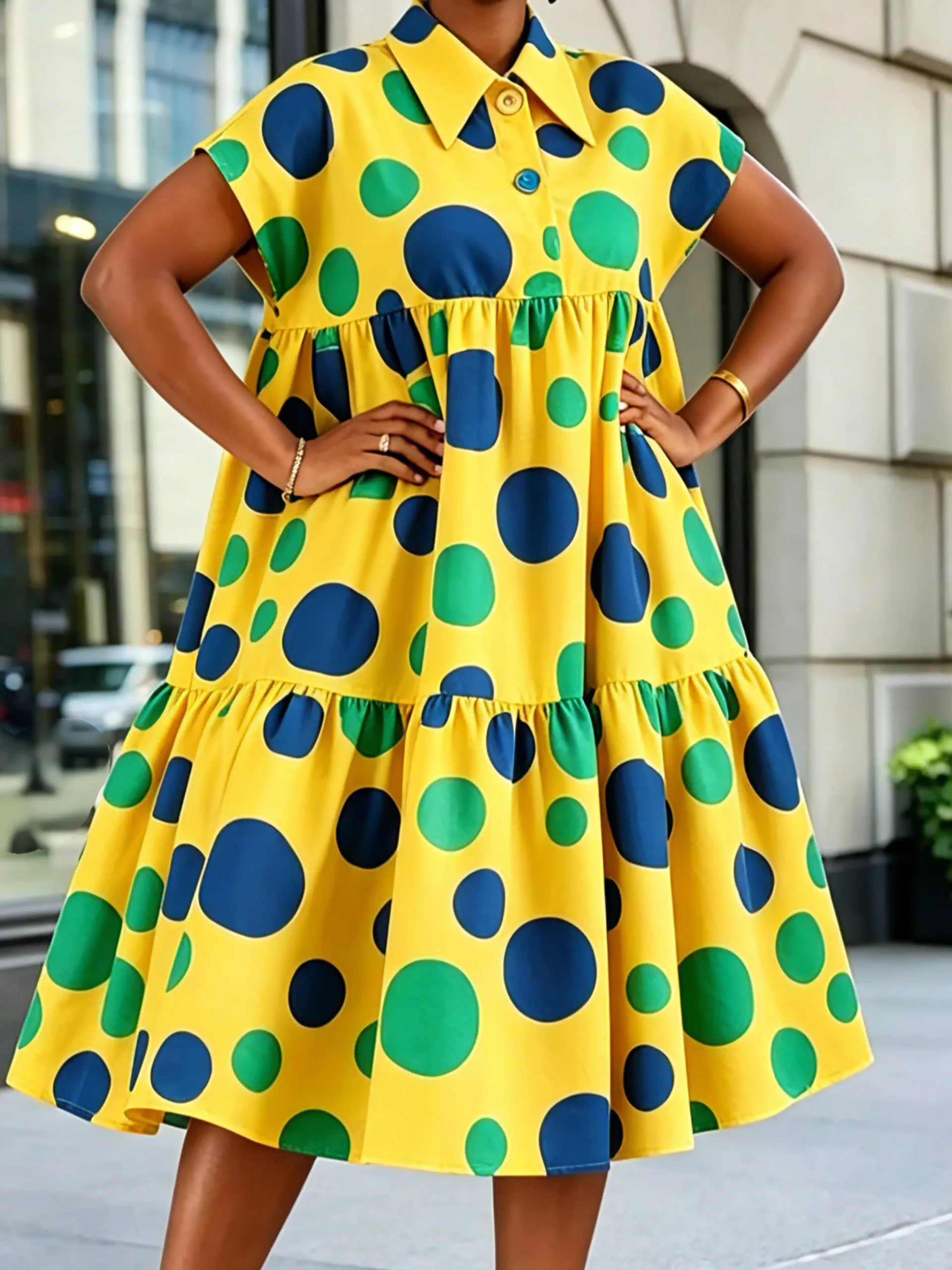 Elegant Polka Dots Printing Midi Dress