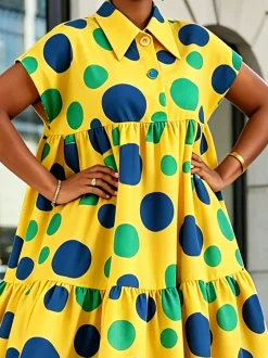 Elegant Polka Dots Printing Midi Dress