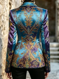 Elegant Printing Ethnic Lapel Collar Blazer
