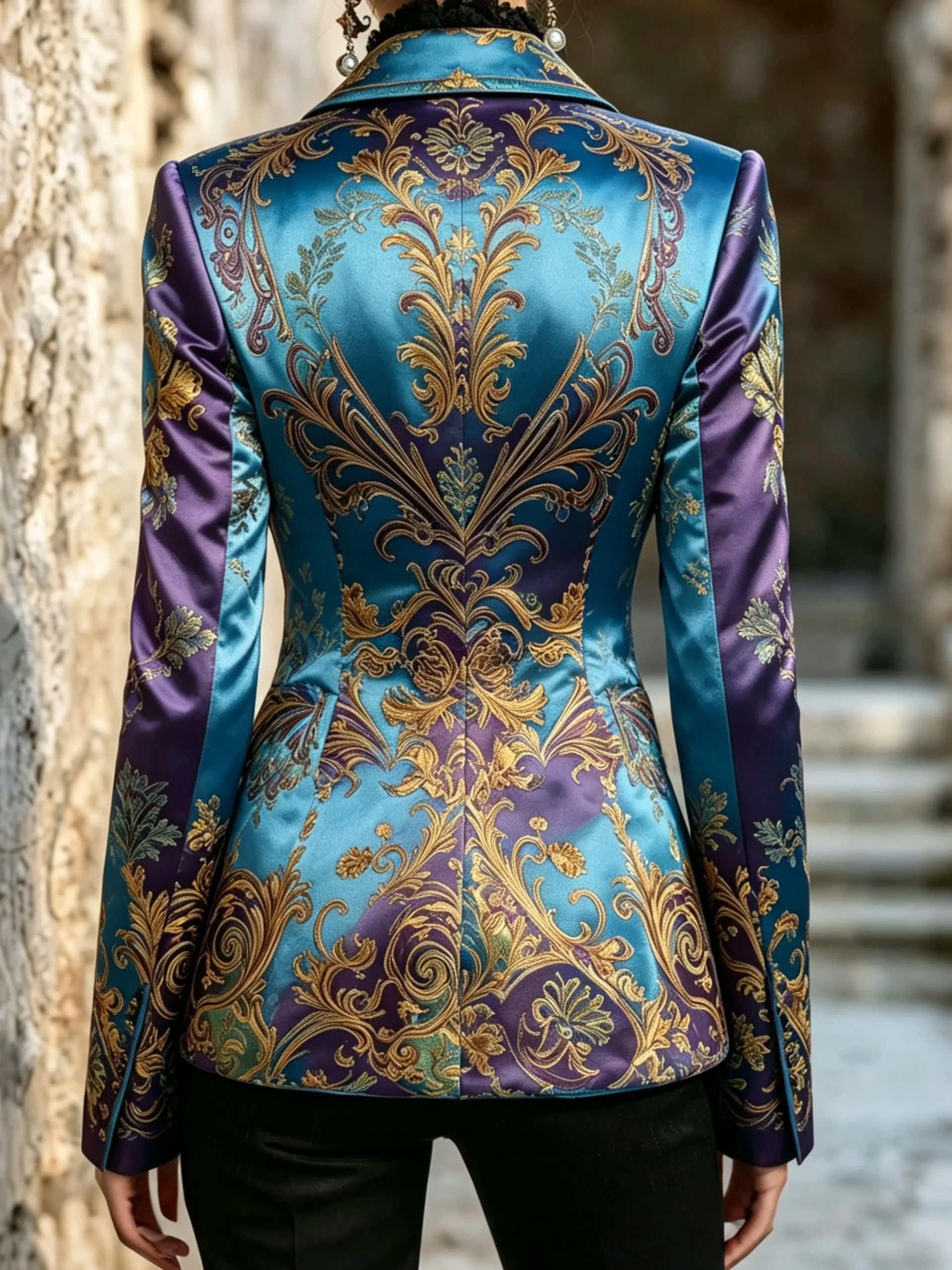 Elegant Printing Ethnic Lapel Collar Blazer