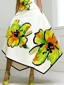 Elegant Printing Floral Midi Skirt