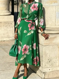 Elegant Printing Floral Midi Skirt
