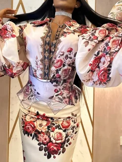 Elegant Printing Floral Midi Skirt No Belt