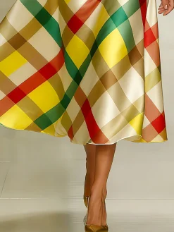 Elegant Printing Plaid Midi Skirt