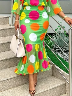 Elegant Printing Polka Dots Midi Skirt