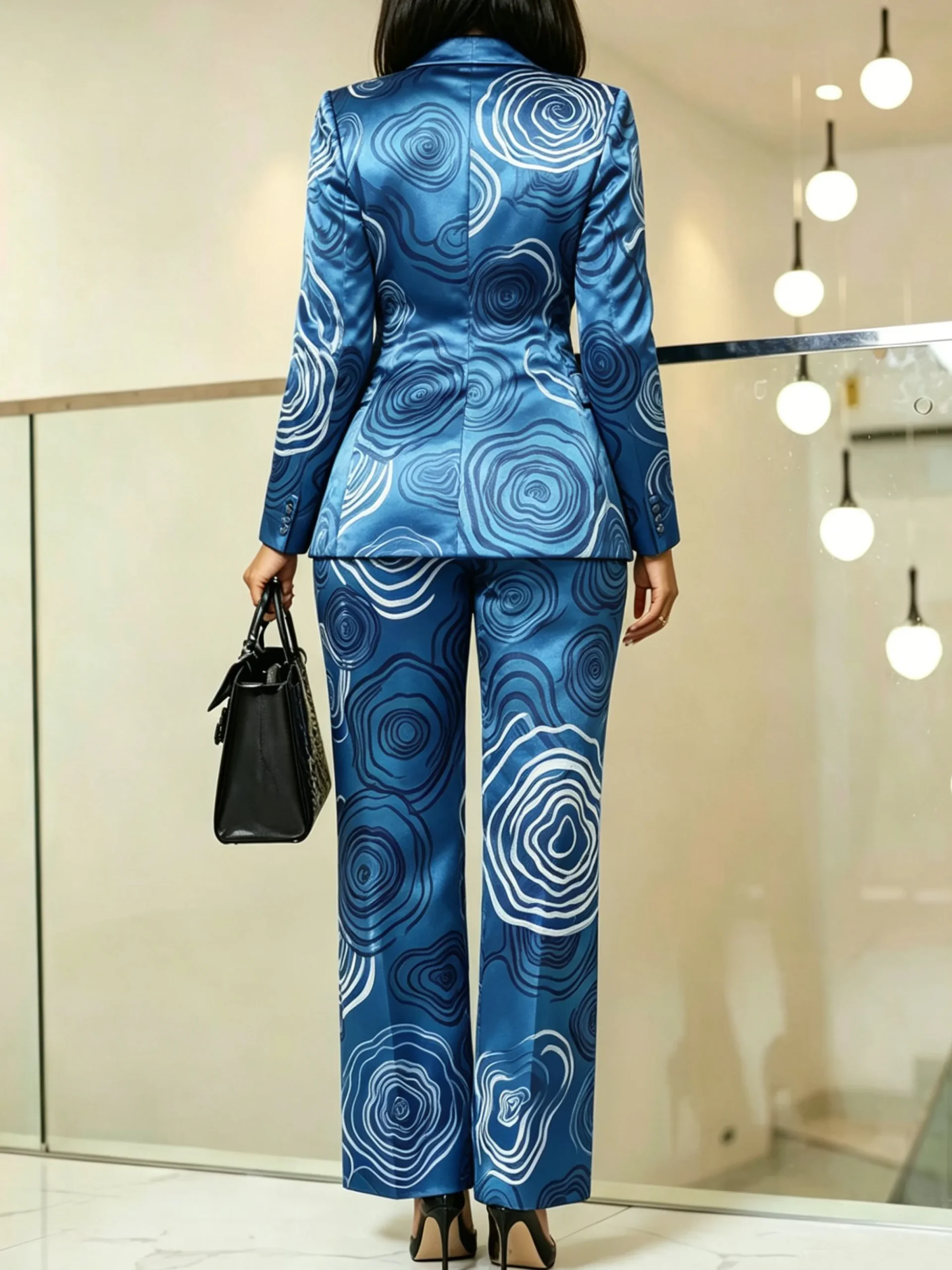 Elegant Printing Random Print Lapel Collar Blazer