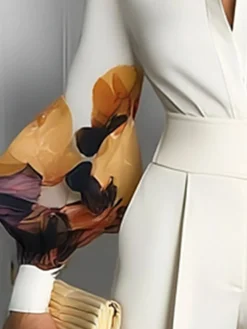 Elegant Random Print Printing Stand Collar Balloon Sleeve Shirt
