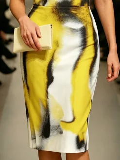 Elegant Random Print Printing Crew Neck Knee Length Dress