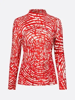 Elegant Random Print Printing Stand Collar T-shirt