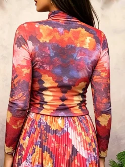 Elegant Random Print Printing Half Open Collar T-shirt