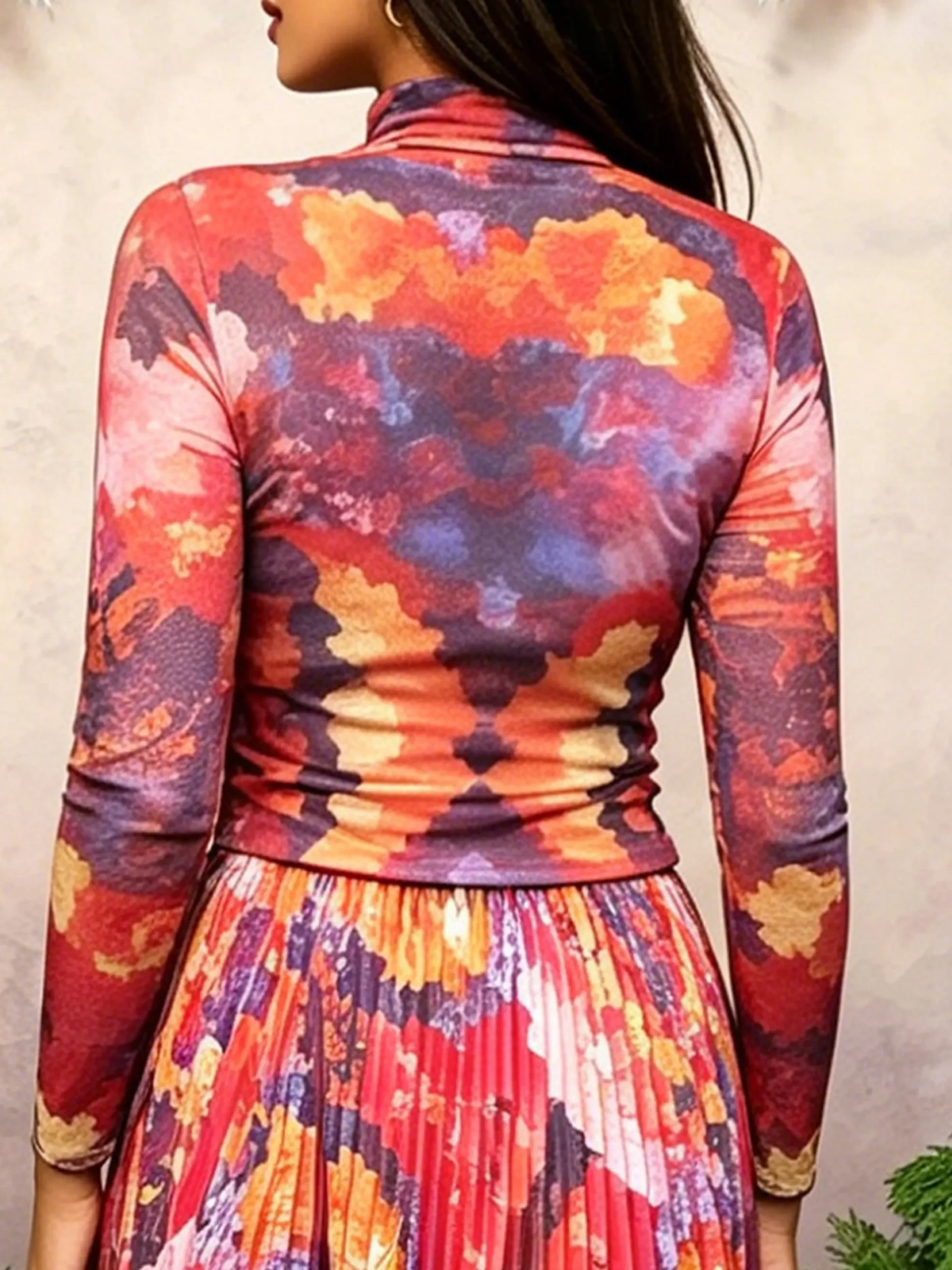Elegant Random Print Printing Half Open Collar T-shirt