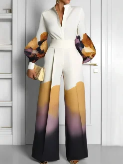 Elegant Random Print Printing Wide Leg Pants