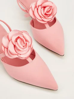 Elegant Rose Satin Kitten Heeled Slingback Pumps