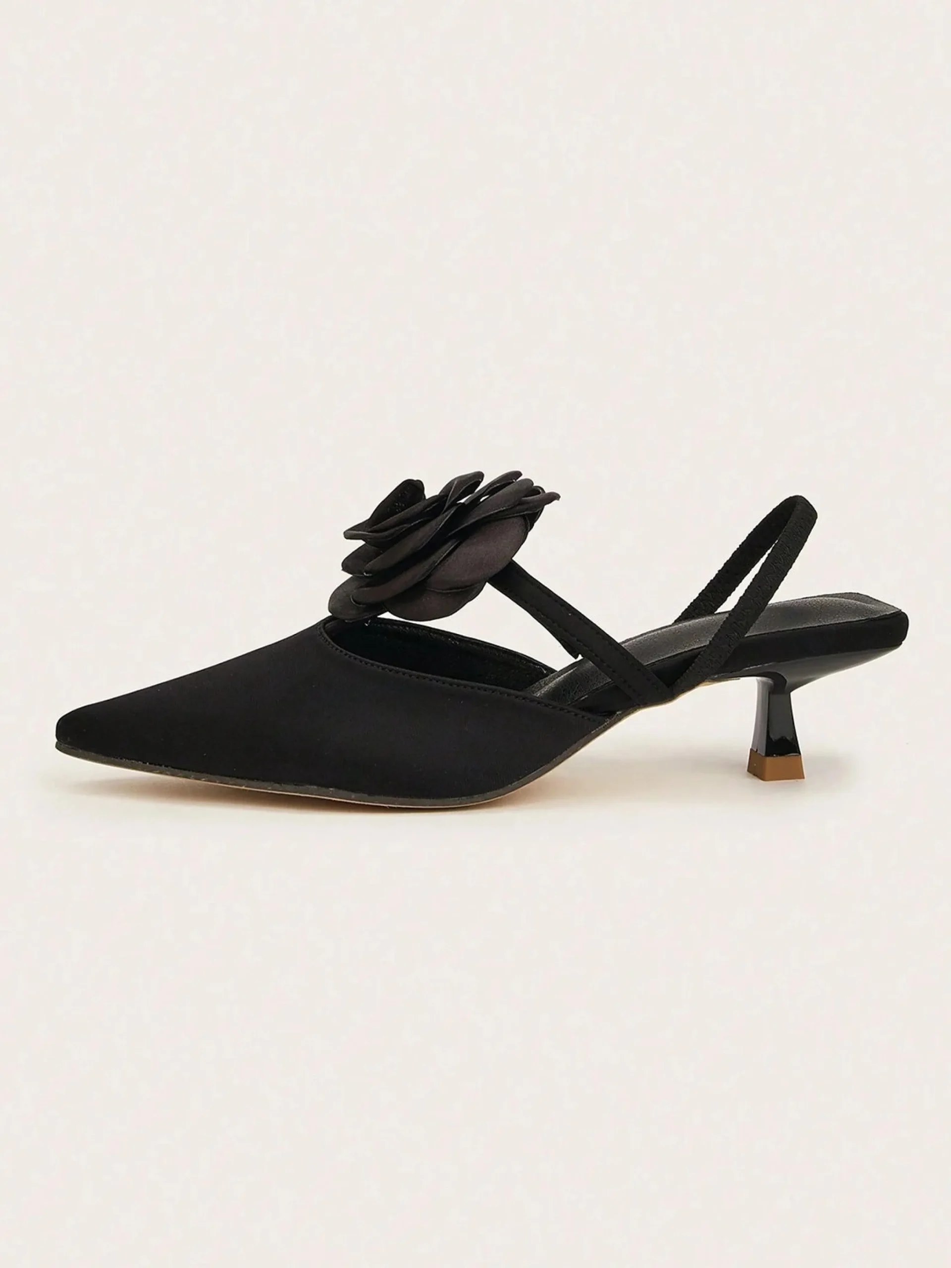 Elegant Rose Satin Kitten Heeled Slingback Pumps