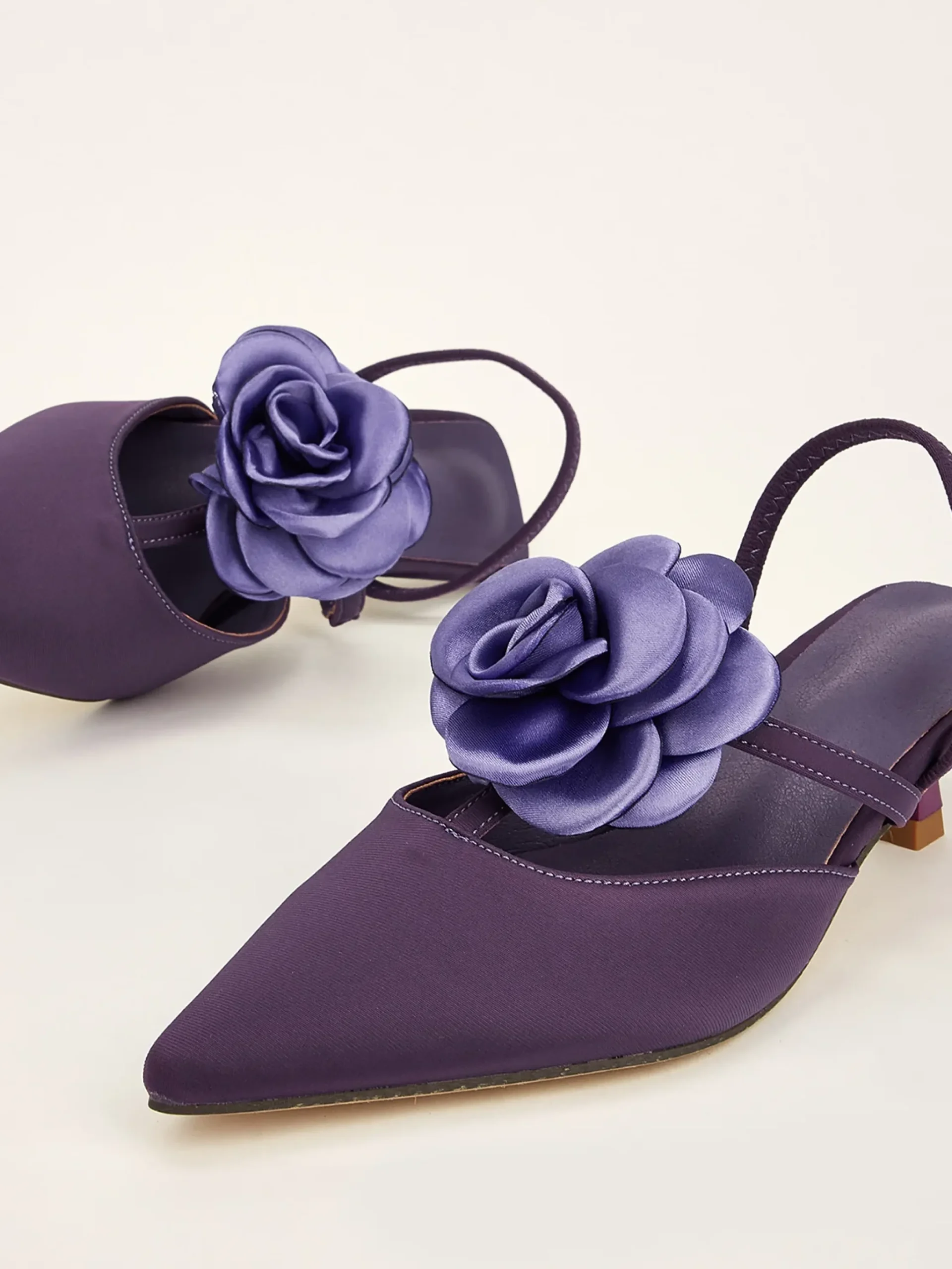 Elegant Rose Satin Kitten Heeled Slingback Pumps