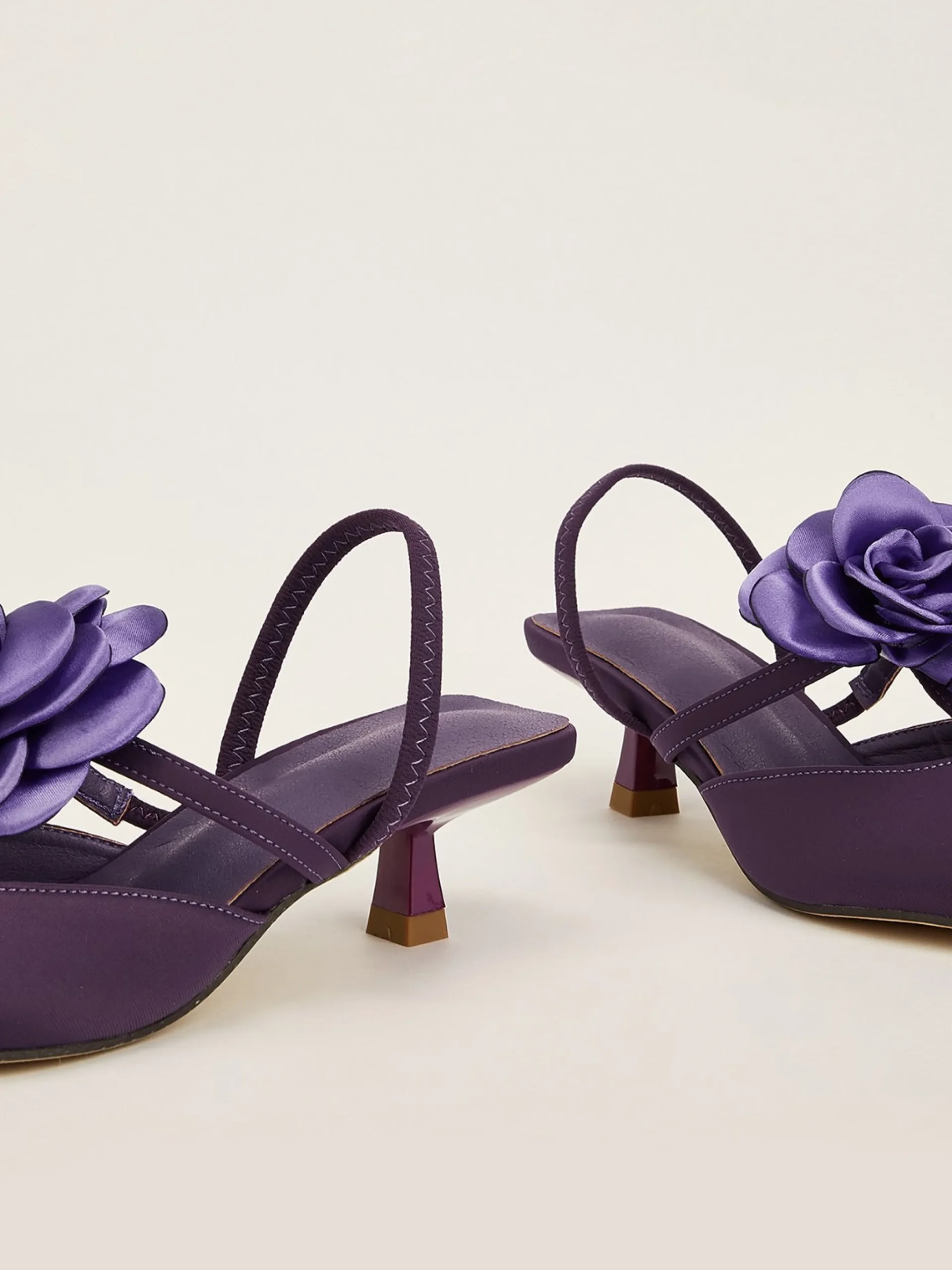 Elegant Rose Satin Kitten Heeled Slingback Pumps