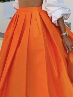 Elegant Ruched Plain Maxi Skirt