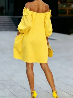 Elegant Solid Cold Shoulder A-Line Mini Dress
