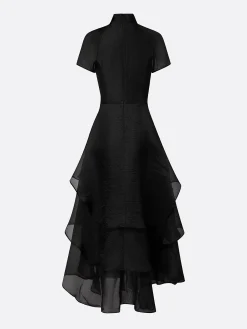 Elegant Solid Tailored Tiered Maxi Dress