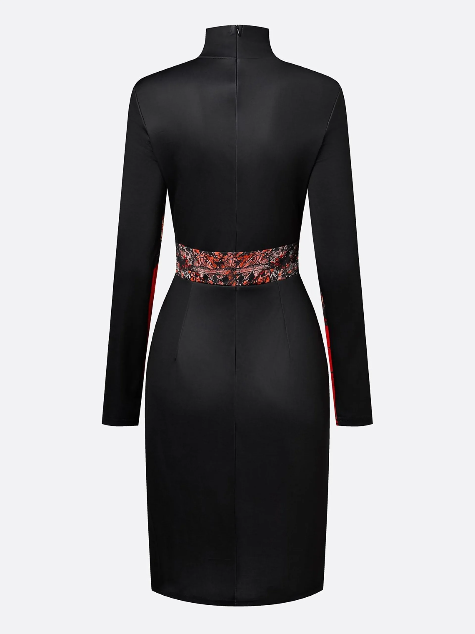 Elegant Stand Collar Jersey Midi Dress Long Sleeve