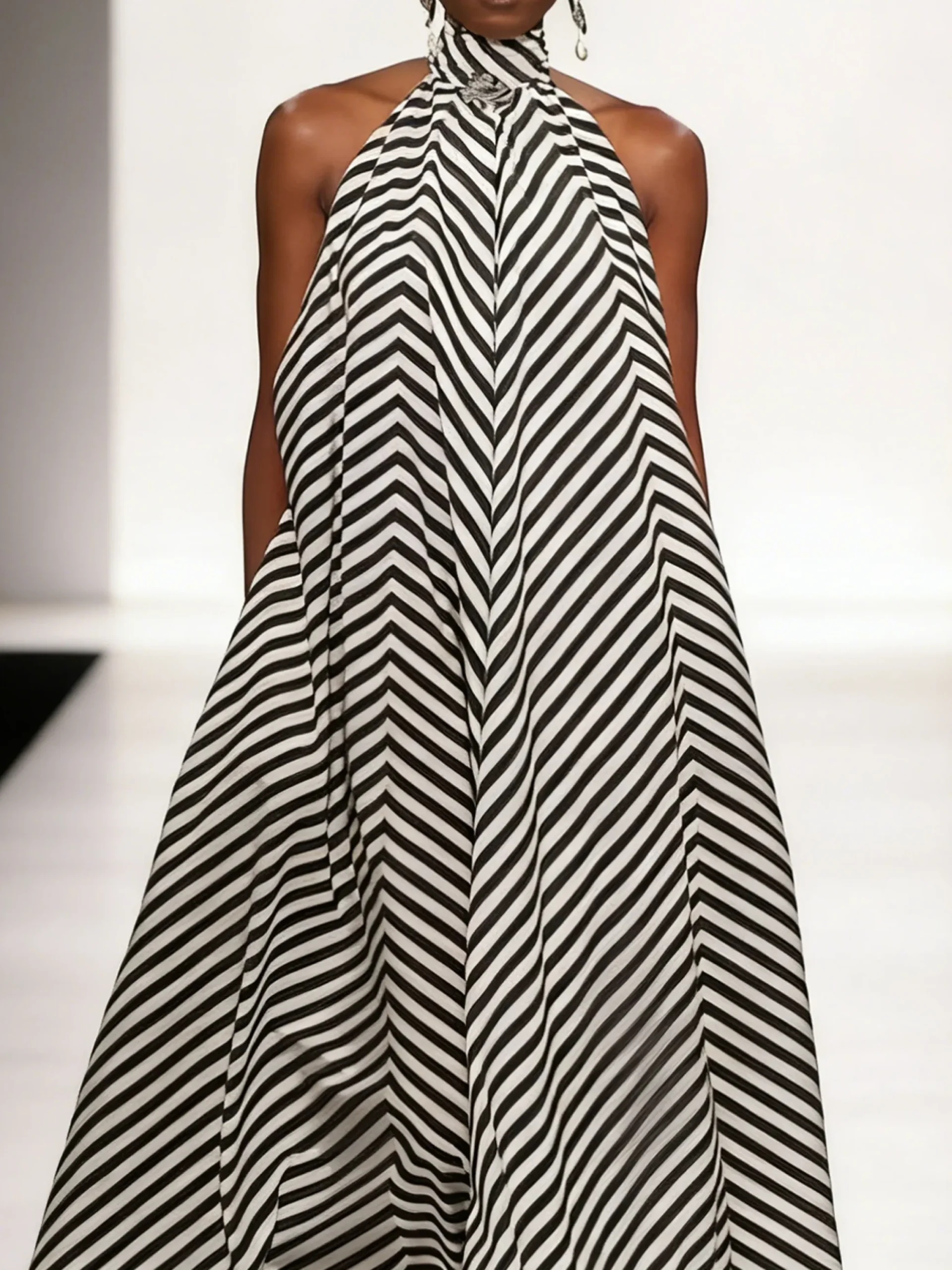 Elegant Striped Halter Maxi Dress