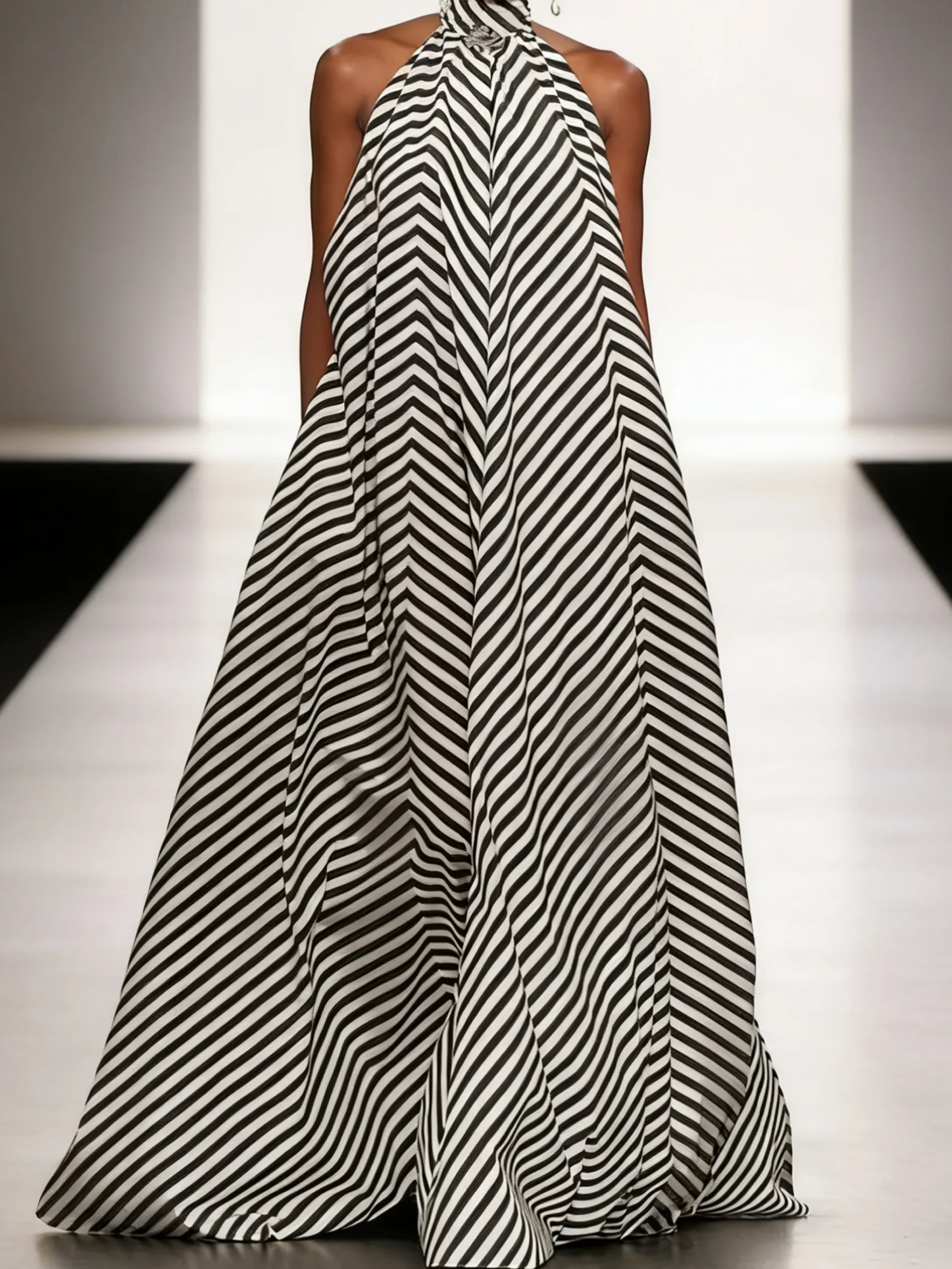 Elegant Striped Halter Maxi Dress