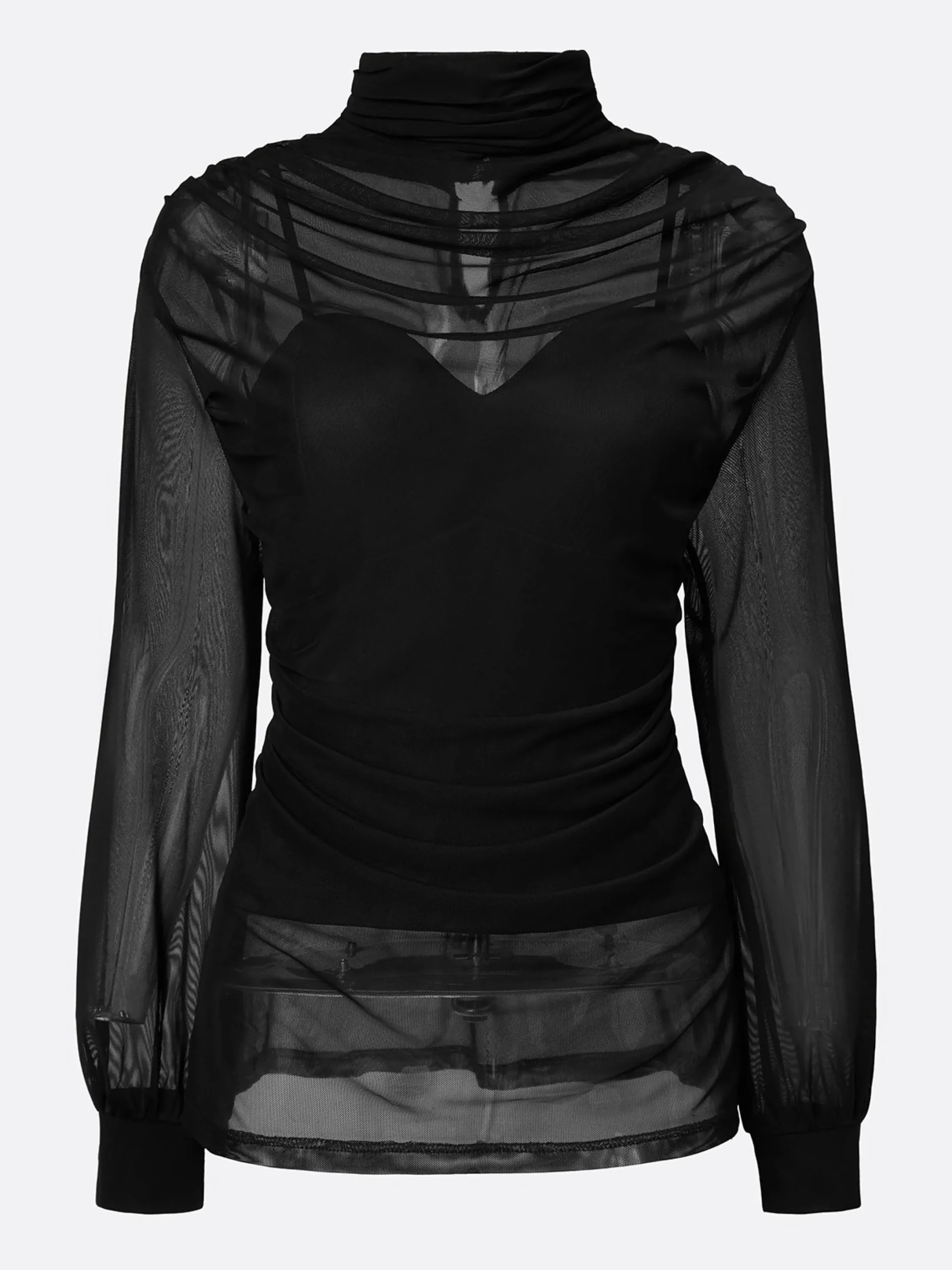 Elegant Turtleneck Long Sleeve Blouse Plain Regular Fit Party Top
