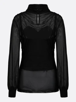 Elegant Turtleneck Long Sleeve Blouse Plain Regular Fit Party Top