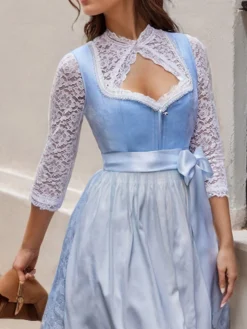 Elegant Velvet Lace Floral Dirndl Dress Three Piece