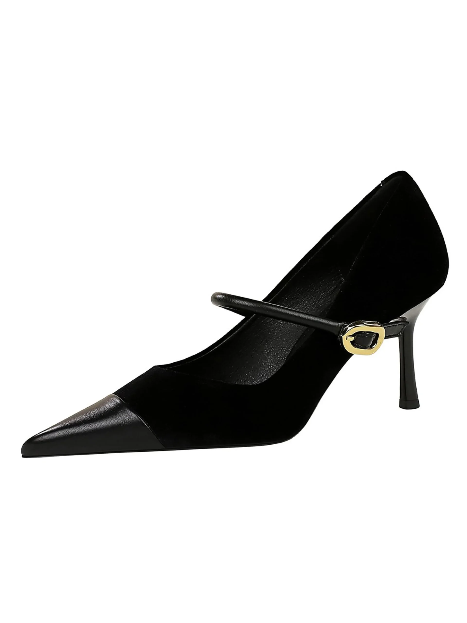 Elegant Velvet Paneled Adjustable Buckle Mary Jane Pumps
