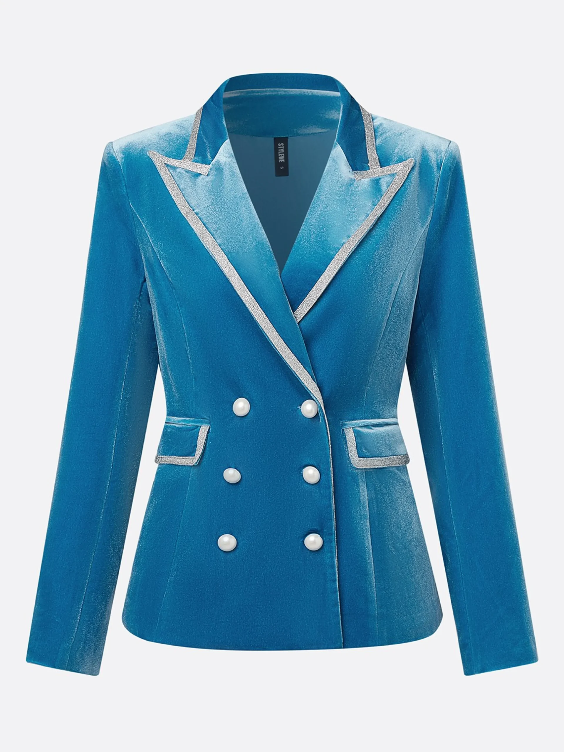 Elegant Velvet Piping Lapel Blazer