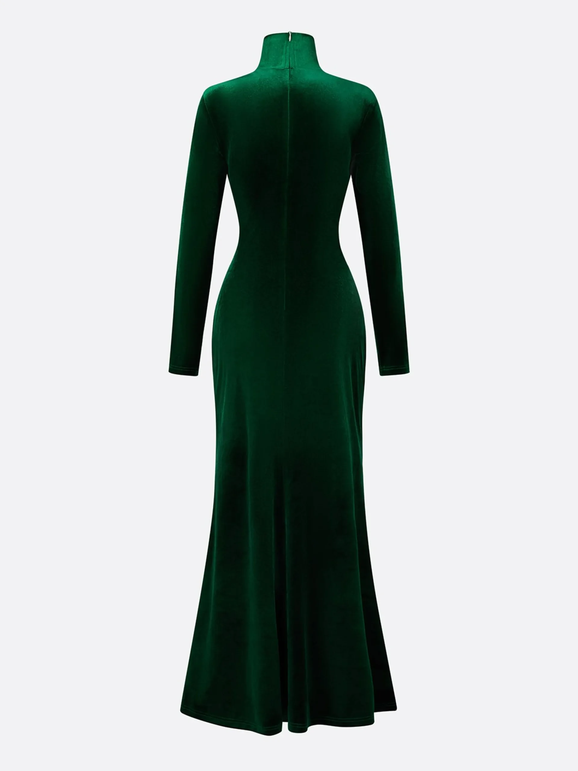 Elegant Velvet Stand Collar Maxi Gown with 3D Floral Appliqué