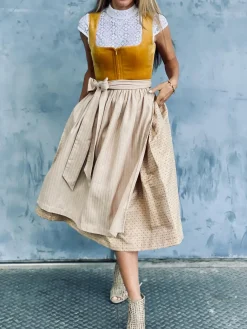 Elegant V Neck Velvet Cap Sleeve Dirndl Dress Three Piece
