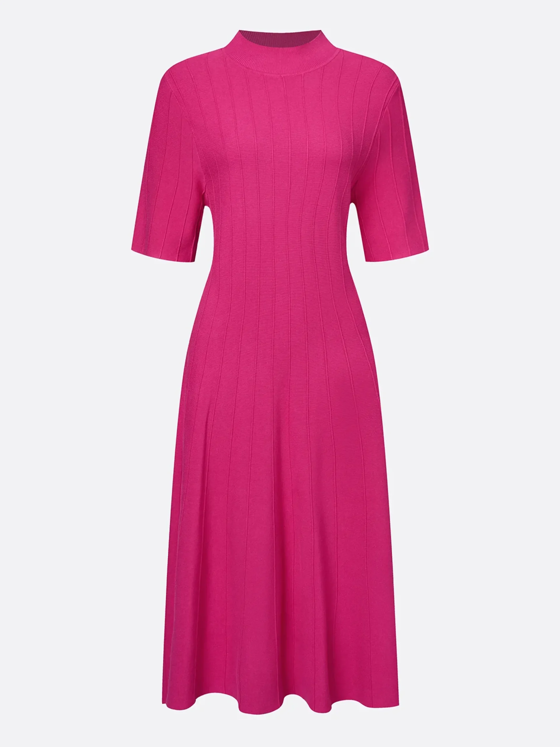 French Vintage Rose Pink Ribbed Knit Midi Dress