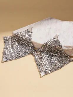 Geometric Diamond-Shaped Silver-Post Earrings