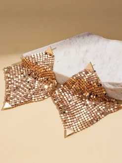 Geometric Diamond-Shaped Silver-Post Earrings