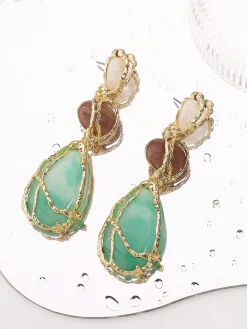 Glamorous Metallic Geometric Resin Dangle Earrings